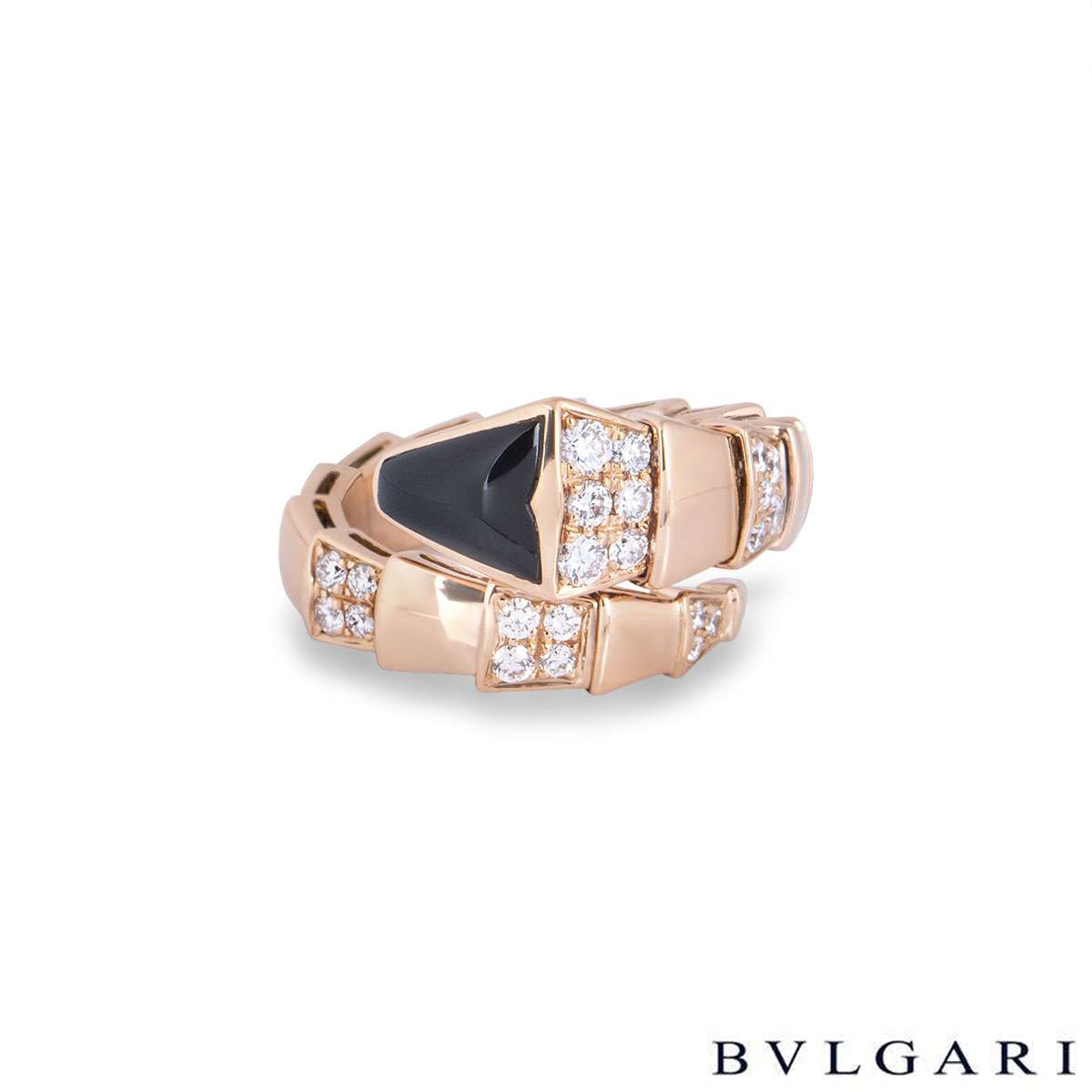 Bvlgari Rose Gold Onyx & Diamond Serpenti Viper Ring 345220